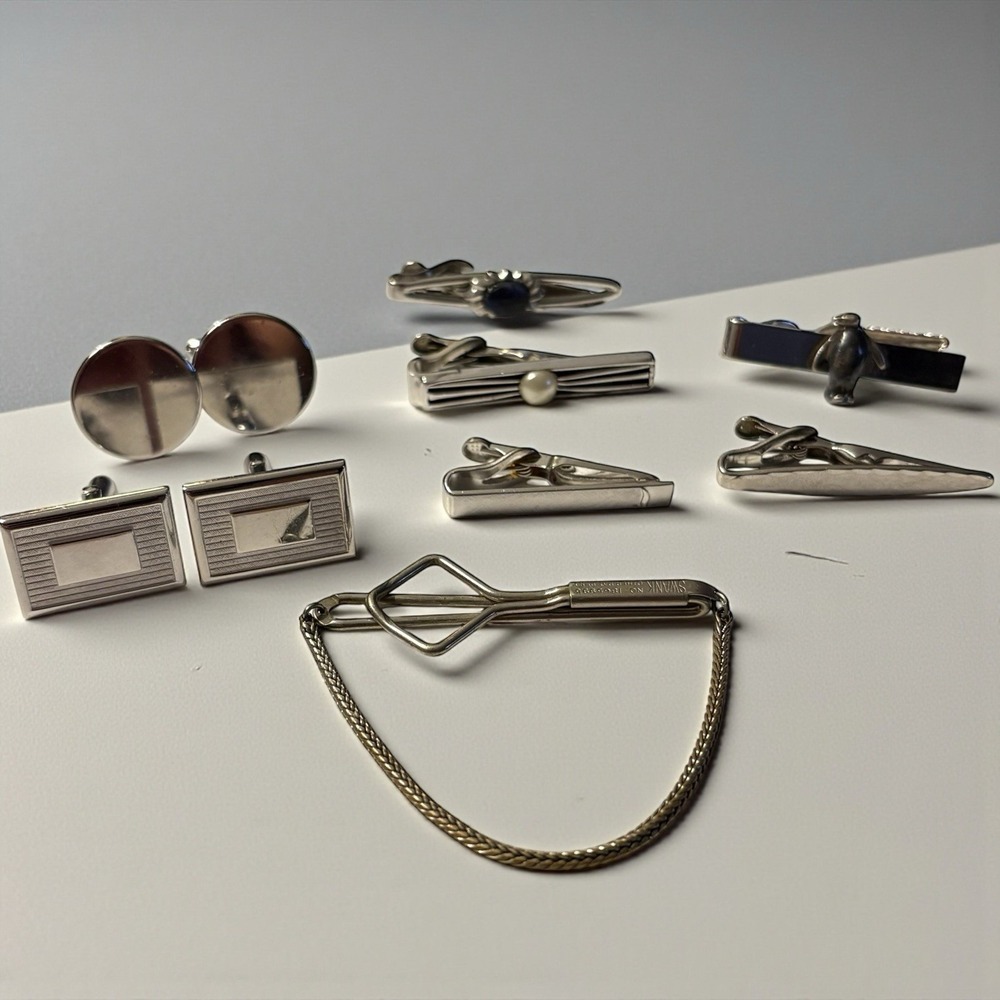 Vintage SWANK lot 8pc CuffLinks Tie Clip Set‎ Silver & Gold Tone Men's Jewelry